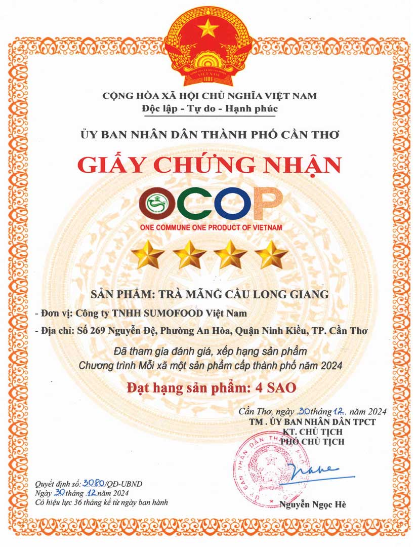 giấy chứng nhận  ocop 4 sao